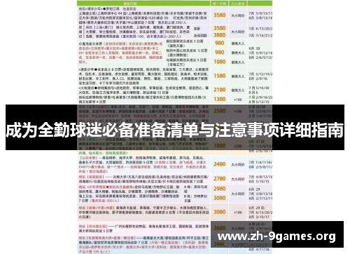 成为全勤球迷必备准备清单与注意事项详细指南